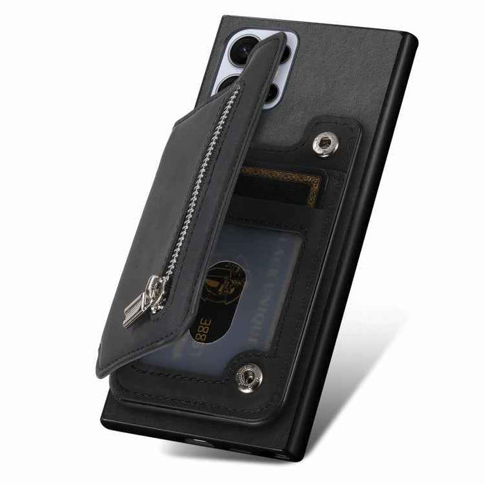 For Samsung Galaxy S24 Ultra 5G Retro MagSafe Zipper Wallet Card Bag Back Phone Case(Black)