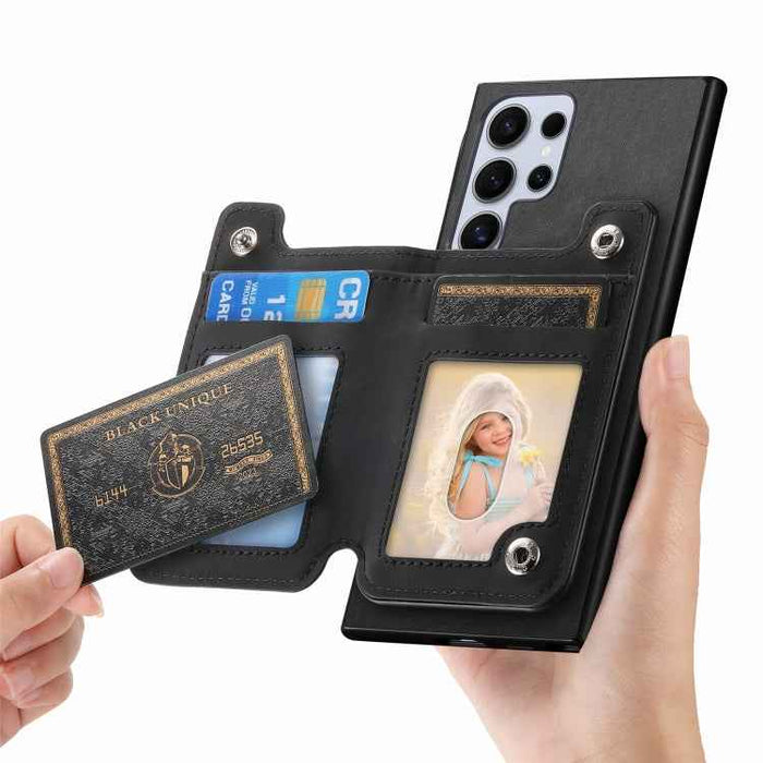 For Samsung Galaxy S24 Ultra 5G Retro MagSafe Zipper Wallet Card Bag Back Phone Case(Black)