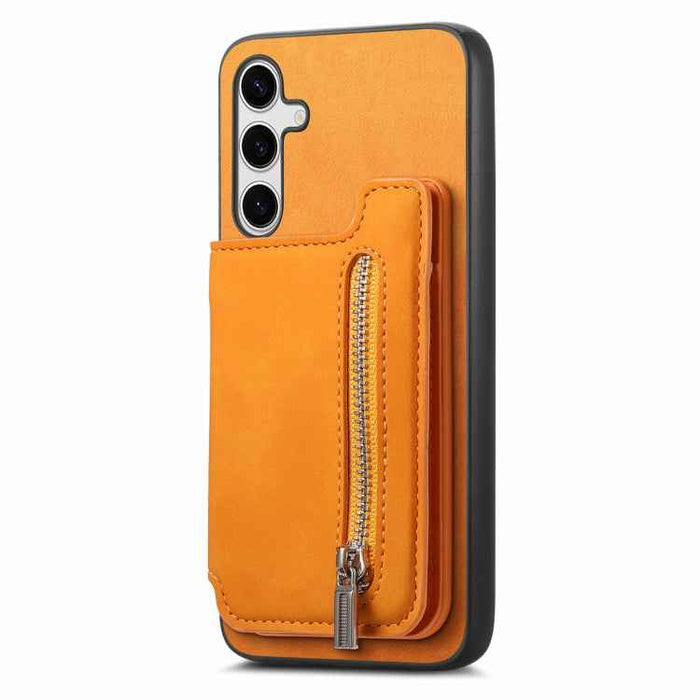For Samsung Galaxy S24 5G Retro MagSafe Zipper Wallet Card Bag Back Phone Case(Yellow)