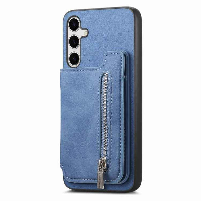 For Samsung Galaxy S24 5G Retro MagSafe Zipper Wallet Card Bag Back Phone Case(Blue)