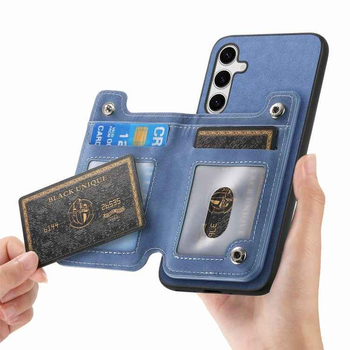 For Samsung Galaxy S24 5G Retro MagSafe Zipper Wallet Card Bag Back Phone Case(Blue)