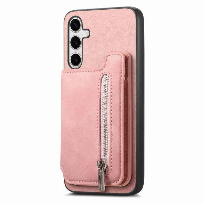 For Samsung Galaxy S24 5G Retro MagSafe Zipper Wallet Card Bag Back Phone Case(Pink)