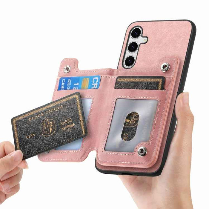 For Samsung Galaxy S24 5G Retro MagSafe Zipper Wallet Card Bag Back Phone Case(Pink)