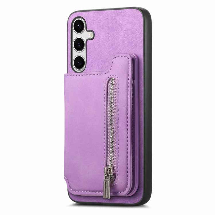 For Samsung Galaxy S24 5G Retro MagSafe Zipper Wallet Card Bag Back Phone Case(Purple)
