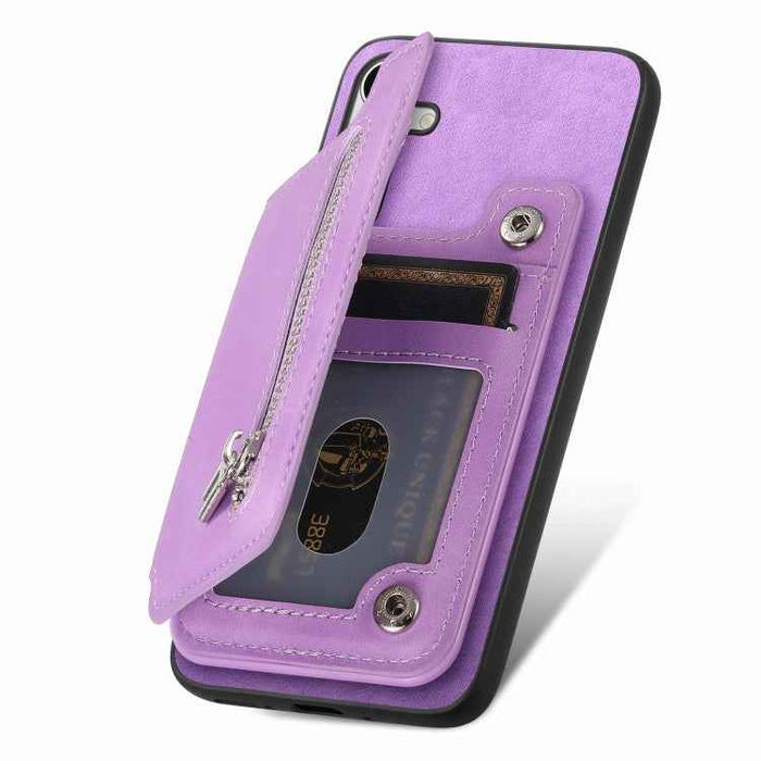For Samsung Galaxy S24 5G Retro MagSafe Zipper Wallet Card Bag Back Phone Case(Purple)