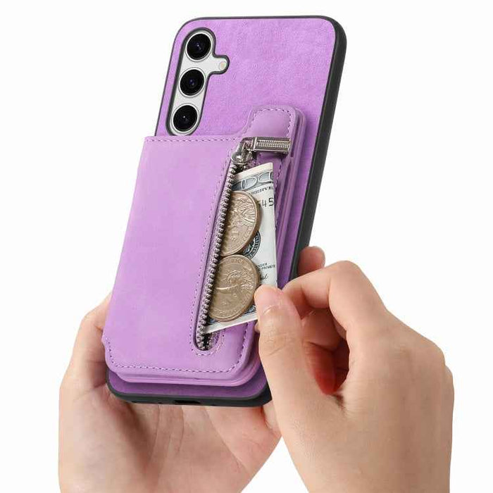 For Samsung Galaxy S24 5G Retro MagSafe Zipper Wallet Card Bag Back Phone Case(Purple)
