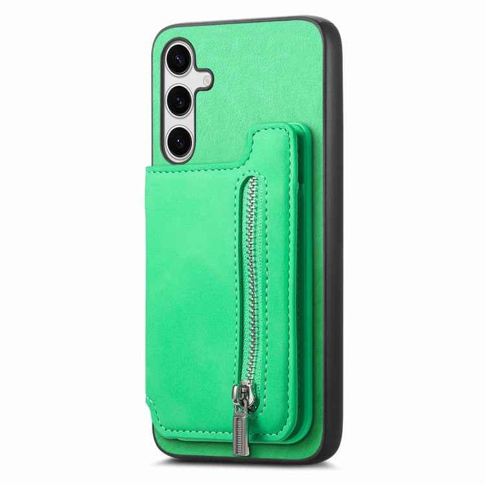 For Samsung Galaxy S24 5G Retro MagSafe Zipper Wallet Card Bag Back Phone Case(Green)