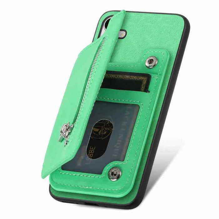 For Samsung Galaxy S24 5G Retro MagSafe Zipper Wallet Card Bag Back Phone Case(Green)