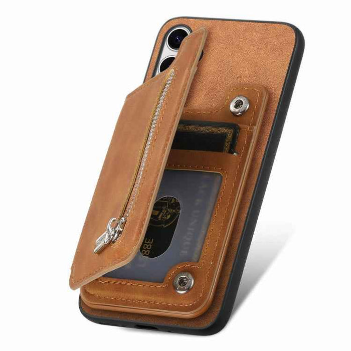 For Samsung Galaxy S24 5G Retro MagSafe Zipper Wallet Card Bag Back Phone Case(Brown)