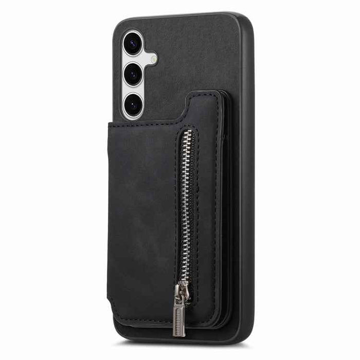 For Samsung Galaxy S24 5G Retro MagSafe Zipper Wallet Card Bag Back Phone Case(Black)