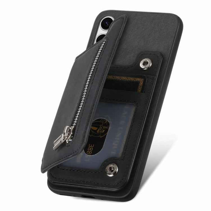 For Samsung Galaxy S24 5G Retro MagSafe Zipper Wallet Card Bag Back Phone Case(Black)