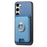 For Samsung Galaxy S24 FE 5G Retro Cross Leather Ring Vertical Insert Card Bag MagSafe Phone Case(Blue)