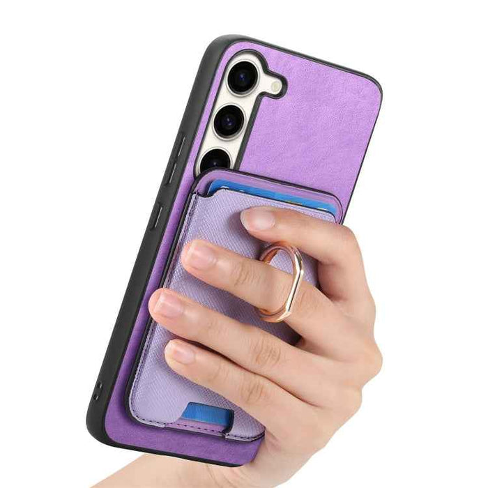 For Samsung Galaxy S24 FE 5G Retro Cross Leather Ring Vertical Insert Card Bag MagSafe Phone Case(Purple)