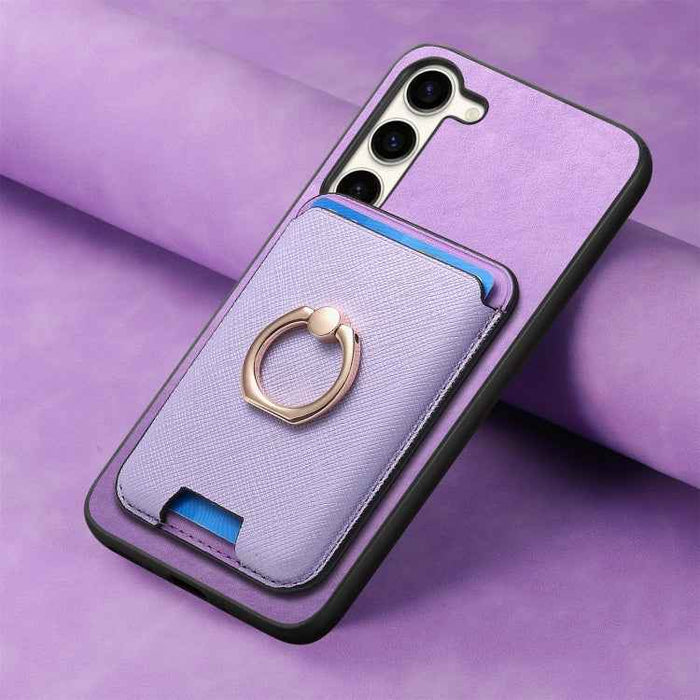 For Samsung Galaxy S24 FE 5G Retro Cross Leather Ring Vertical Insert Card Bag MagSafe Phone Case(Purple)
