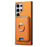 For Samsung Galaxy S24 Ultra 5G Retro Cross Leather Ring Vertical Insert Card Bag MagSafe Phone Case(Yellow)
