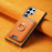 For Samsung Galaxy S24 Ultra 5G Retro Cross Leather Ring Vertical Insert Card Bag MagSafe Phone Case(Yellow)