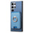 For Samsung Galaxy S24 Ultra 5G Retro Cross Leather Ring Vertical Insert Card Bag MagSafe Phone Case(Blue)