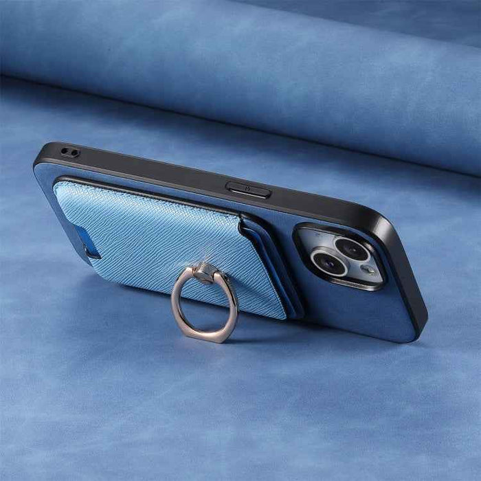 For Samsung Galaxy S24 Ultra 5G Retro Cross Leather Ring Vertical Insert Card Bag MagSafe Phone Case(Blue)