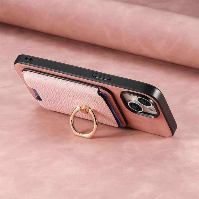 For Samsung Galaxy S24 Ultra 5G Retro Cross Leather Ring Vertical Insert Card Bag MagSafe Phone Case(Pink)