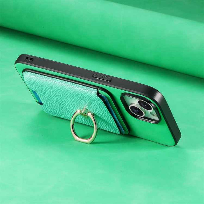For Samsung Galaxy S24 Ultra 5G Retro Cross Leather Ring Vertical Insert Card Bag MagSafe Phone Case(Green)