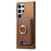For Samsung Galaxy S24 Ultra 5G Retro Cross Leather Ring Vertical Insert Card Bag MagSafe Phone Case(Brown)