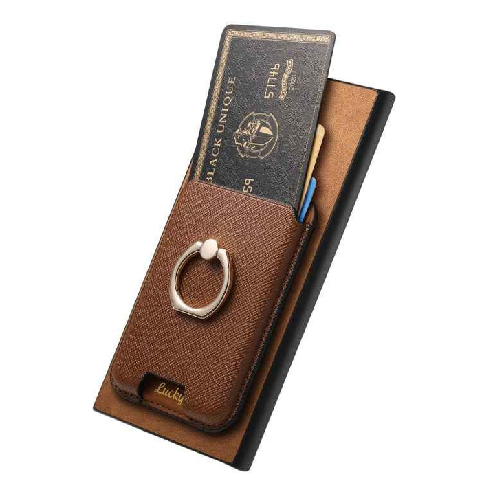 For Samsung Galaxy S24 Ultra 5G Retro Cross Leather Ring Vertical Insert Card Bag MagSafe Phone Case(Brown)