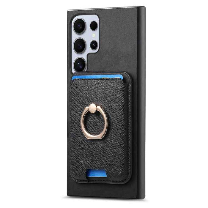 For Samsung Galaxy S24 Ultra 5G Retro Cross Leather Ring Vertical Insert Card Bag MagSafe Phone Case(Black)