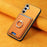 For Samsung Galaxy S24+ 5G Retro Cross Leather Ring Vertical Insert Card Bag MagSafe Phone Case(Yellow)