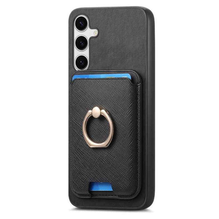 For Samsung Galaxy S24+ 5G Retro Cross Leather Ring Vertical Insert Card Bag MagSafe Phone Case(Black)