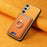 For Samsung Galaxy S24 5G Retro Cross Leather Ring Vertical Insert Card Bag MagSafe Phone Case(Yellow)