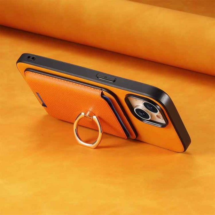 For Samsung Galaxy S24 5G Retro Cross Leather Ring Vertical Insert Card Bag MagSafe Phone Case(Yellow)