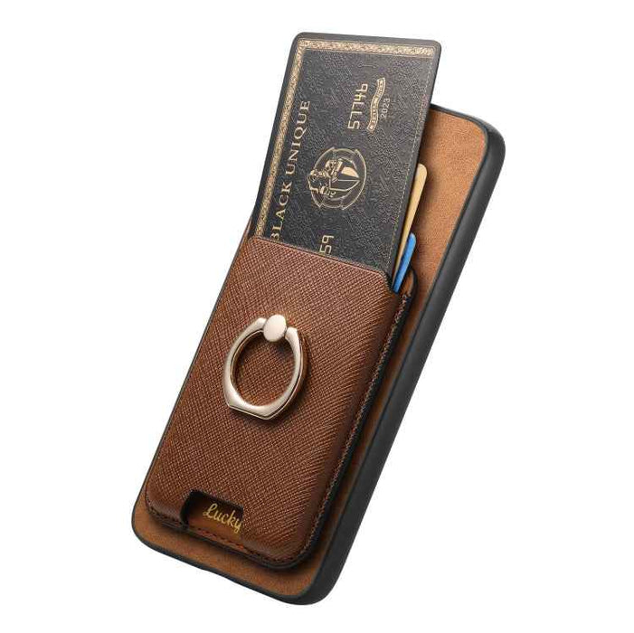 For Samsung Galaxy S24 5G Retro Cross Leather Ring Vertical Insert Card Bag MagSafe Phone Case(Brown)