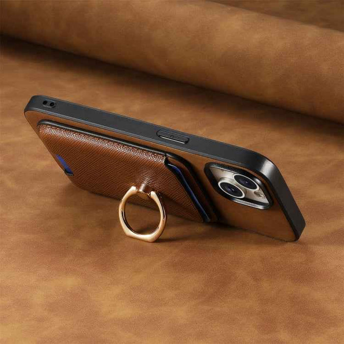 For Samsung Galaxy S24 5G Retro Cross Leather Ring Vertical Insert Card Bag MagSafe Phone Case(Brown)