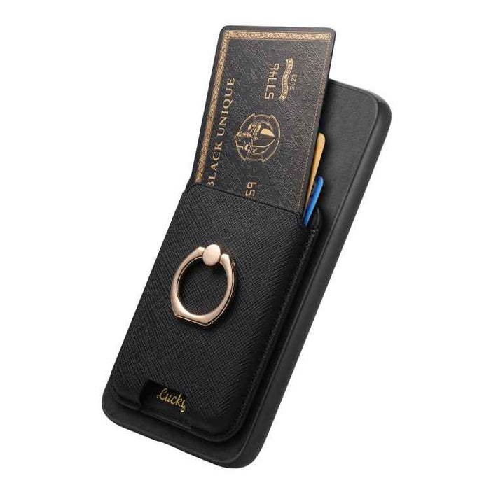 For Samsung Galaxy S24 5G Retro Cross Leather Ring Vertical Insert Card Bag MagSafe Phone Case(Black)