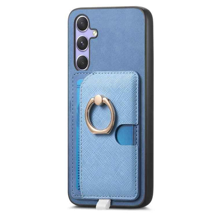 For Samsung Galaxy S24 FE 5G Retro Cross Leather Ring Side Insert Card Bag MagSafe Phone Case(Blue)