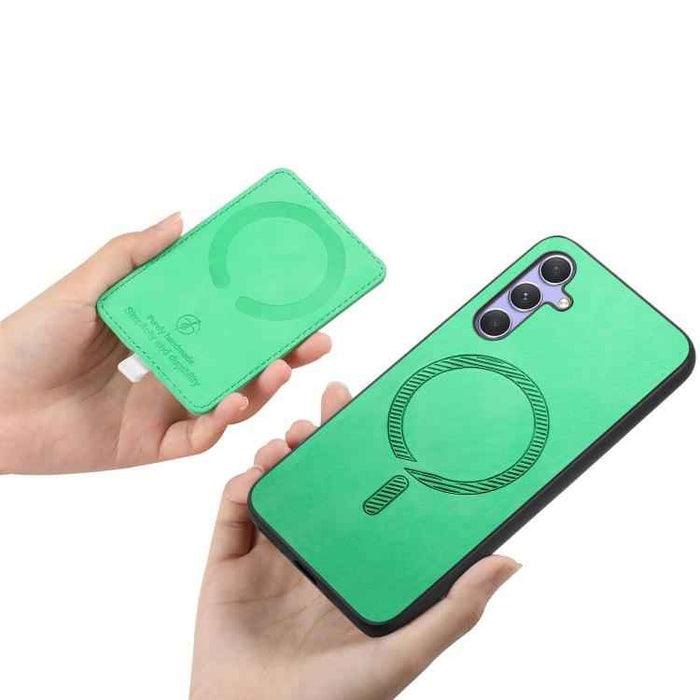 For Samsung Galaxy S24 Ultra 5G Retro Cross Leather Ring Side Insert Card Bag MagSafe Phone Case(Green)