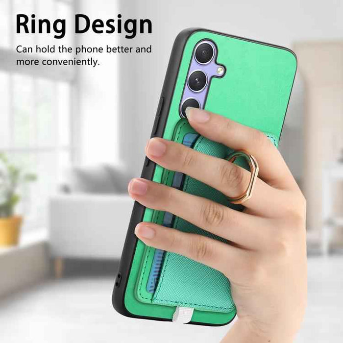 For Samsung Galaxy S24 Ultra 5G Retro Cross Leather Ring Side Insert Card Bag MagSafe Phone Case(Green)