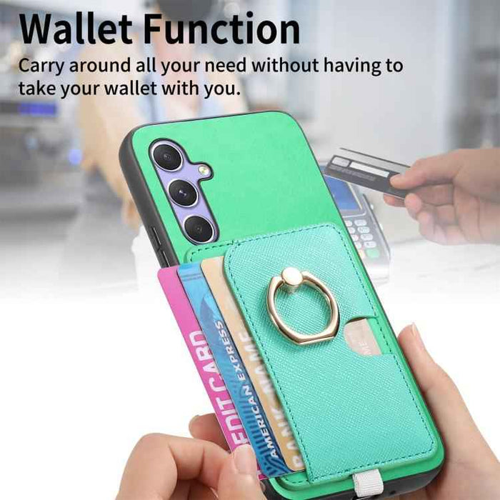 For Samsung Galaxy S24 Ultra 5G Retro Cross Leather Ring Side Insert Card Bag MagSafe Phone Case(Green)