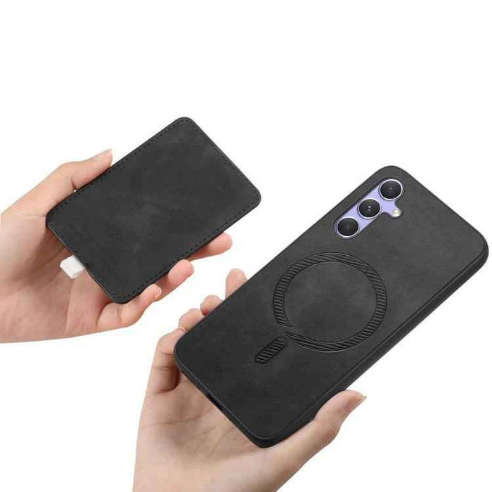 For Samsung Galaxy S24 Ultra 5G Retro Cross Leather Ring Side Insert Card Bag MagSafe Phone Case(Black)