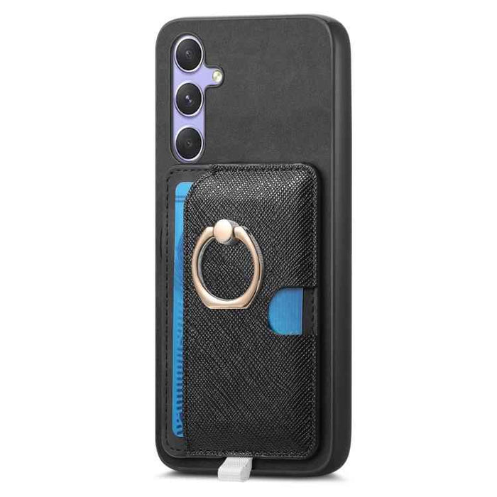 For Samsung Galaxy S24+ 5G Retro Cross Leather Ring Side Insert Card Bag MagSafe Phone Case(Black)
