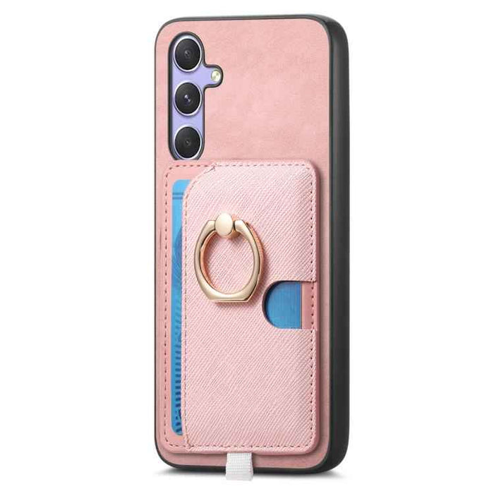 For Samsung Galaxy S24 5G Retro Cross Leather Ring Side Insert Card Bag MagSafe Phone Case(Pink)