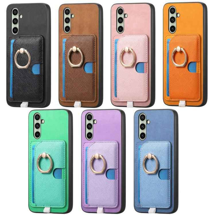 For Samsung Galaxy S24 Ultra 5G Retro Cross Leather Ring Side Insert Card Bag MagSafe Phone Case(Brown)