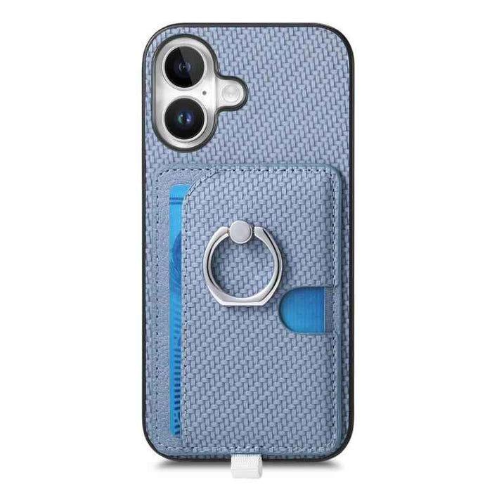 For iPhone 17 Carbon Fiber Ring Side Insert Card Bag MagSafe Phone Case(Blue)