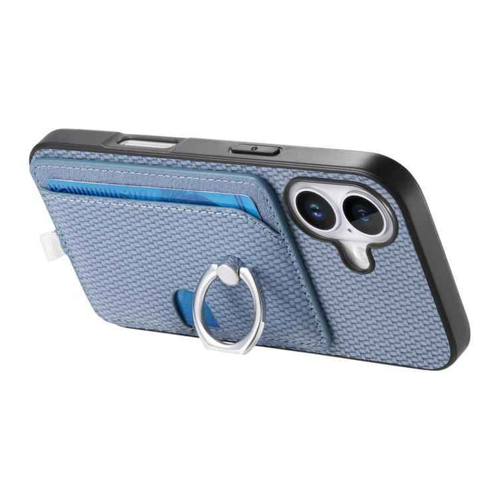 For iPhone 17 Carbon Fiber Ring Side Insert Card Bag MagSafe Phone Case(Blue)