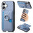 For iPhone 17 Carbon Fiber Ring Side Insert Card Bag MagSafe Phone Case(Blue)