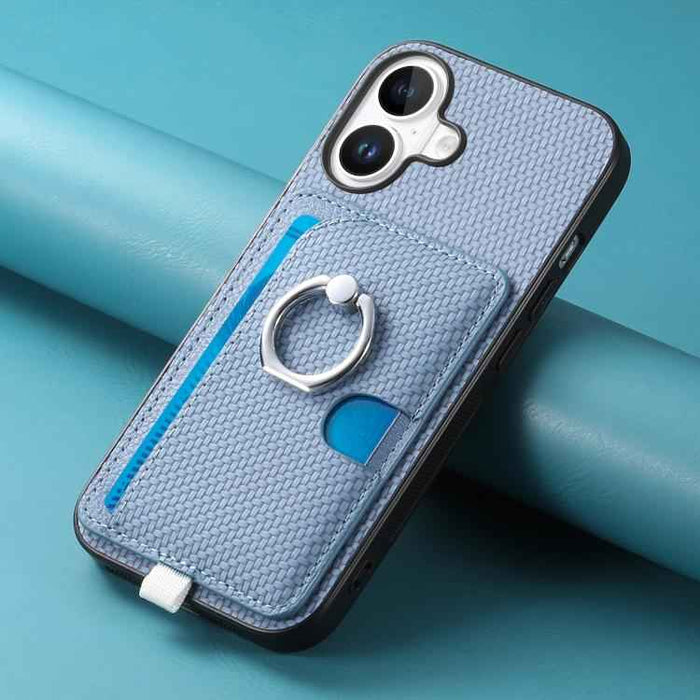 For iPhone 17 Carbon Fiber Ring Side Insert Card Bag MagSafe Phone Case(Blue)