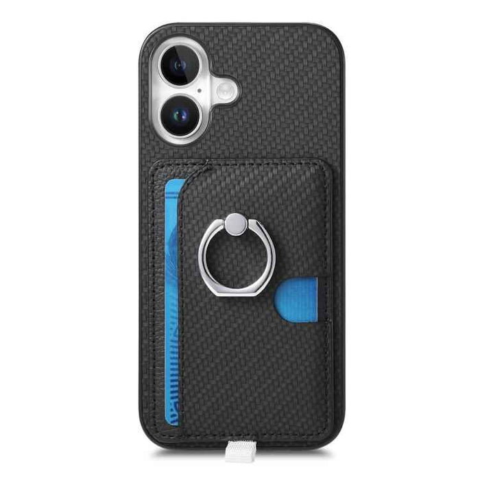 For iPhone 17 Carbon Fiber Ring Side Insert Card Bag MagSafe Phone Case(Black)