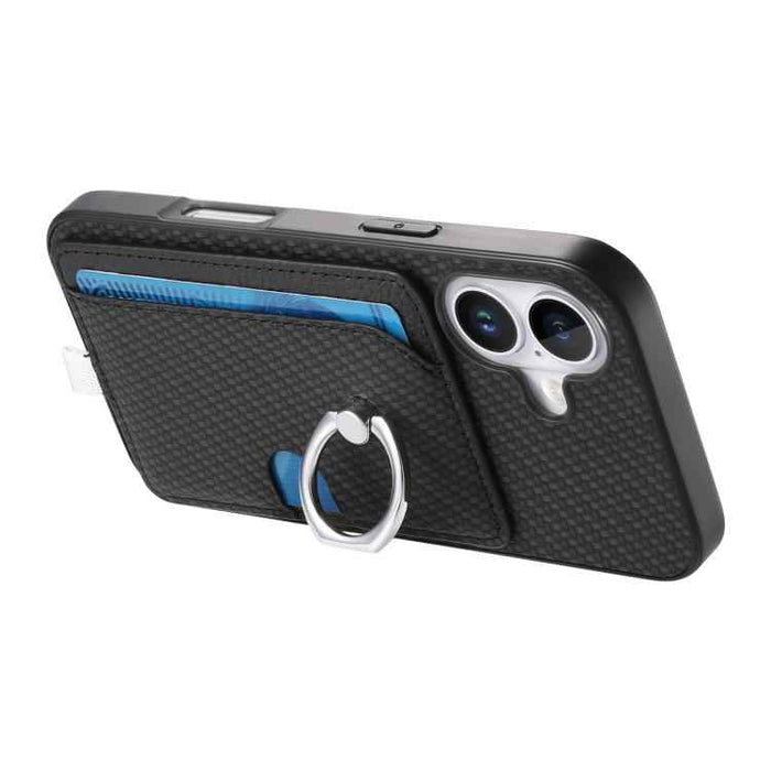 For iPhone 17 Carbon Fiber Ring Side Insert Card Bag MagSafe Phone Case(Black)