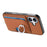 For iPhone 17 Carbon Fiber Ring Side Insert Card Bag MagSafe Phone Case(Brown)