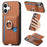 For iPhone 17 Carbon Fiber Ring Side Insert Card Bag MagSafe Phone Case(Brown)